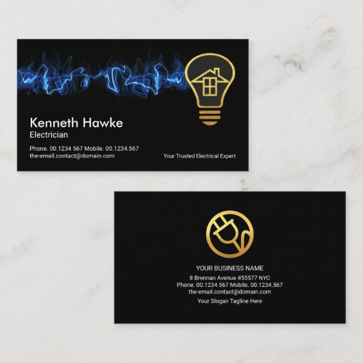 Carte De Visite Bleu chaud Éclair Accueil (Devant / Derrière)