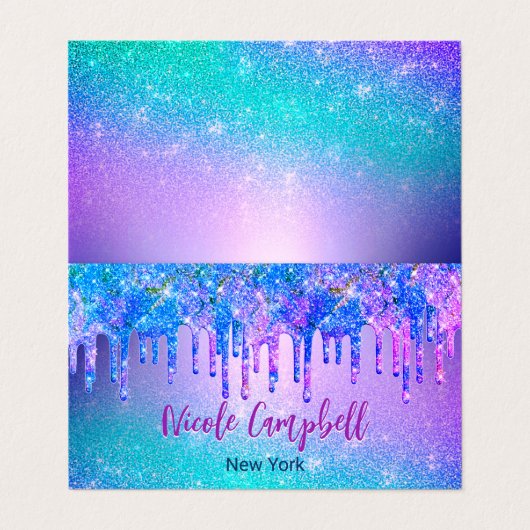 Carte De Visite Bleu chic pourpre ombre parties scintillant goutte (Extérieur déplié)