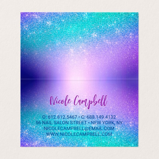 Carte De Visite Bleu chic pourpre ombre parties scintillant goutte (Intérieur déplié)