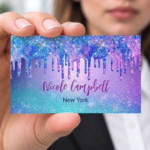 Carte De Visite Bleu chic pourpre ombre parties scintillant goutte