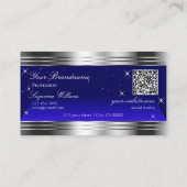 Carte De Visite Bleu ciel nocturne Argent Borders Logo Code QR (Dos)