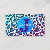 Carte De Visite Bleu clair Empreinte de léopard Rockabilly Motif (Devant)