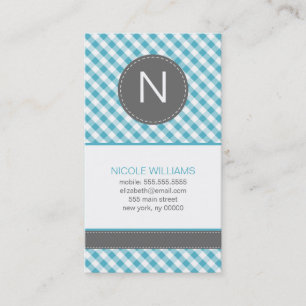 Carte De Visite Bleu clair En vichy Motif Monogramme