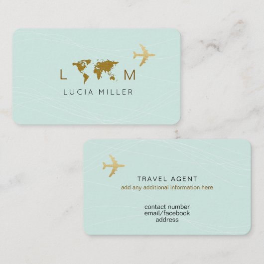 Carte de visite bleu clair pour un agent de voyage (Devant / Derrière)