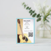 Carte De Visite Bleu clair QR Code Musique Enseignant Guitare acou (Debout devant)