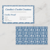 Carte De Visite Bleu Classique Avec Motif Crochet Blanc (Devant / Derrière)