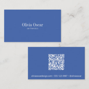 Carte De Visite Bleu Cobalt Minimaliste QR Créatif Professionnel