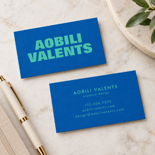 Carte De Visite Bleu Cobalt Sarcelle Typographie Gras Créatif Mini