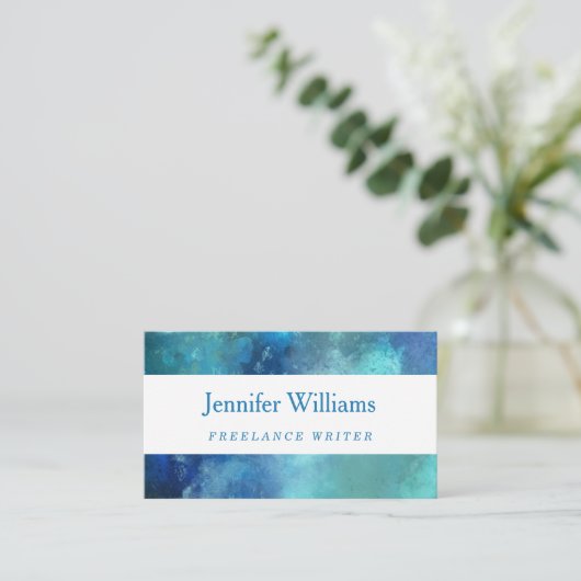 Carte de visite bleu d'aquarelle (Debout devant)