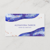 Carte De Visite Bleu d'aquarelle et or rose Geode de Faux (Devant)