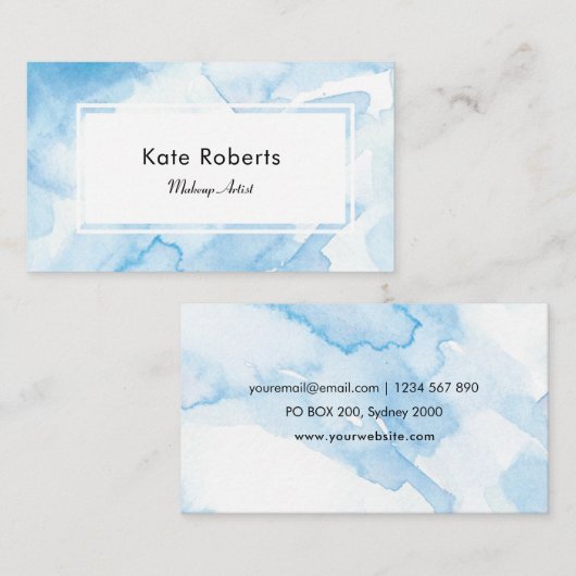 Carte de visite bleu d'aquarelle pour des (Devant / Derrière)