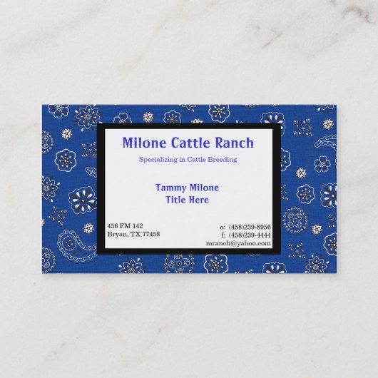 Carte de visite bleu de Bandana (Devant)