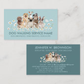 Carte De Visite Bleu de beaux chiens dans les marguerites (Devant / Derrière)