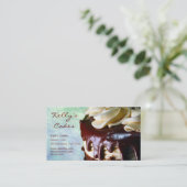 Carte de visite bleu de Bokeh de gâteau de crème (Debout devant)