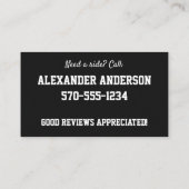 Carte De Visite Bleu de conducteur d'Uber Lyft et plaque (Dos)