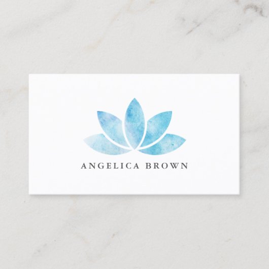Carte de visite bleu de fleur de Lotus d'aquarelle (Devant)