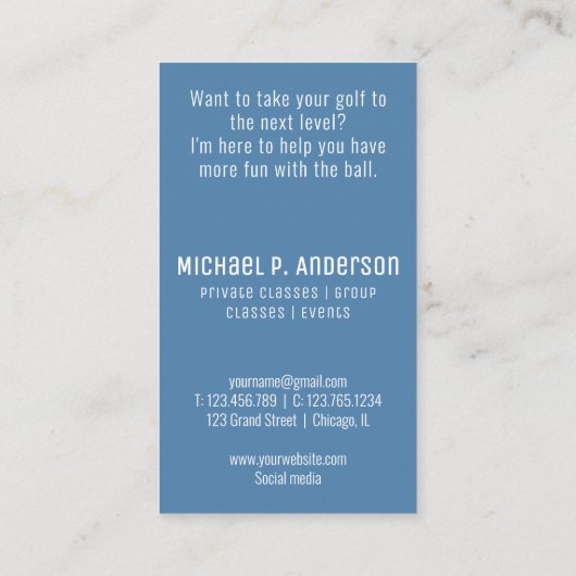 Carte de visite bleu de golf moniteur de golf mode (Dos)