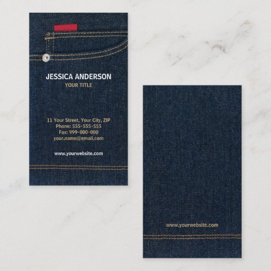 Carte de visite bleu de jeans de denim (Devant / Derrière)
