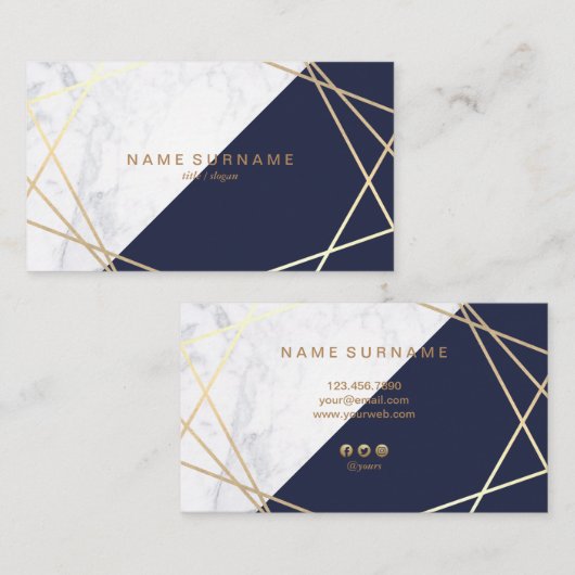 Carte de visite bleu de minuit d'or de marbre (Devant / Derrière)