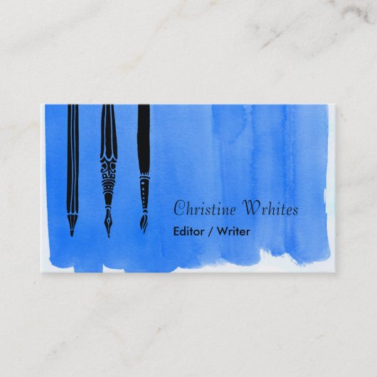 Carte De Visite Bleu de rédacteur de cannette de stylo-plume (Devant)