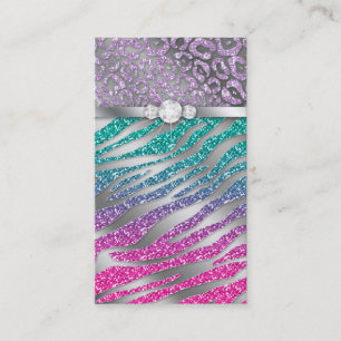Carte De Visite Bleu de rose de zèbre de parties scintillantes de