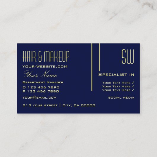 Carte De Visite Bleu d'indigo foncé clair avec initiales Professio (Dos)