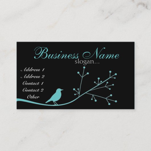 Carte de visite bleu d'oiseau de boutique chic (Devant)