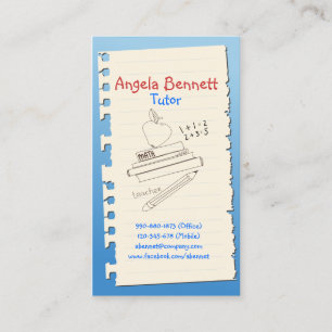 Carte de visite bleu Doodle Tutor d'une page