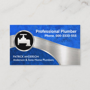 Carte De Visite Bleu Eaux Plumber Silver Pipe