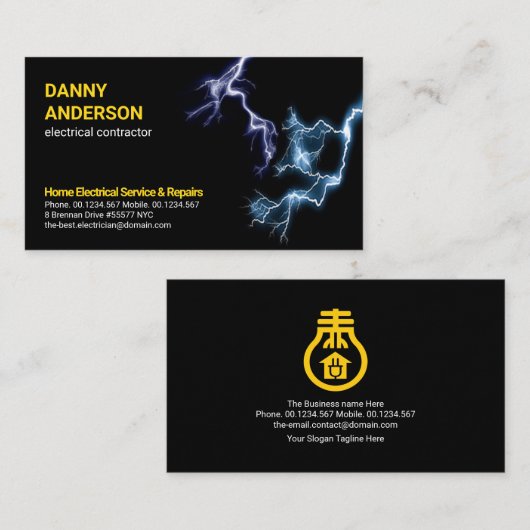 Carte De Visite Bleu-éclair-éclair Électricien (Devant / Derrière)