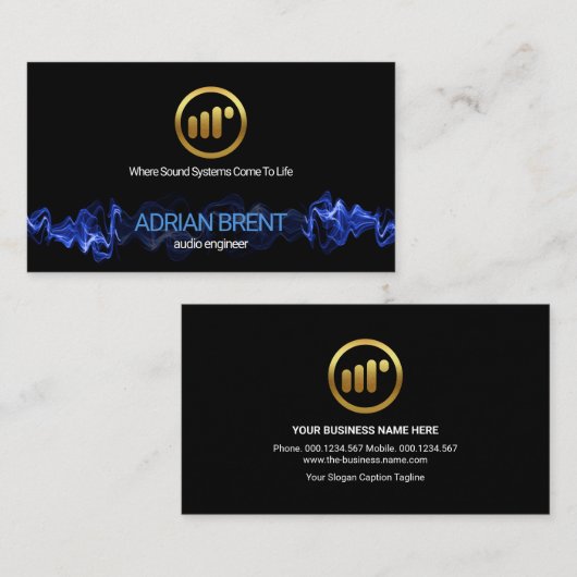 Carte De Visite Bleu Electric Audio Waves Sound Engineer (Devant / Derrière)