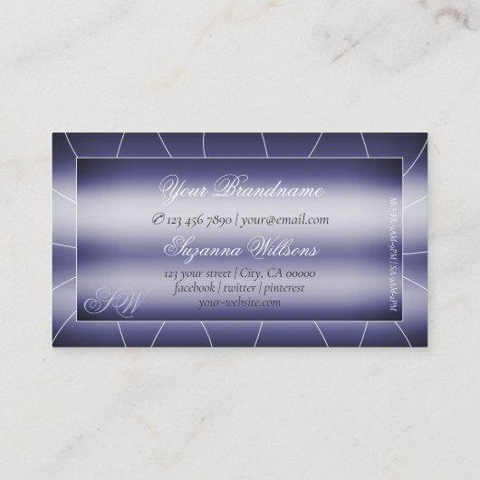 Carte De Visite Bleu élégant avec diamants étincelants et monogram (Dos)