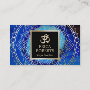 Carte De Visite Bleu élégant de mandala de professeur de yoga et