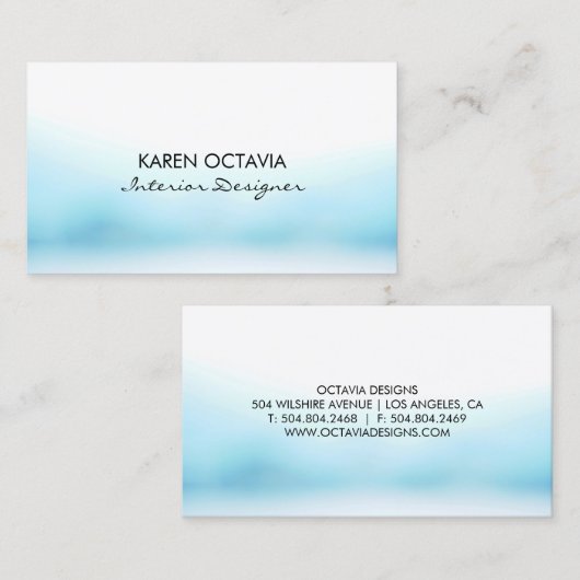 Carte de visite bleu en pastel d'aquarelle (Devant / Derrière)