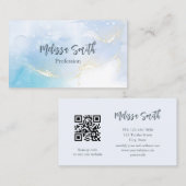 Carte De Visite Bleu encre aquarelle Or Agate Scan QR Code (Devant / Derrière)
