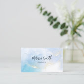 Carte De Visite Bleu encre aquarelle Or Agate Scan QR Code (Debout devant)