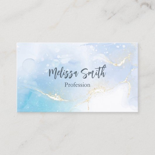 Carte De Visite Bleu encre aquarelle Or Agate Scan QR Code (Devant)