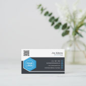 Carte De Visite Bleu Entreprise Professionnel QR Code Scannable (Debout devant)