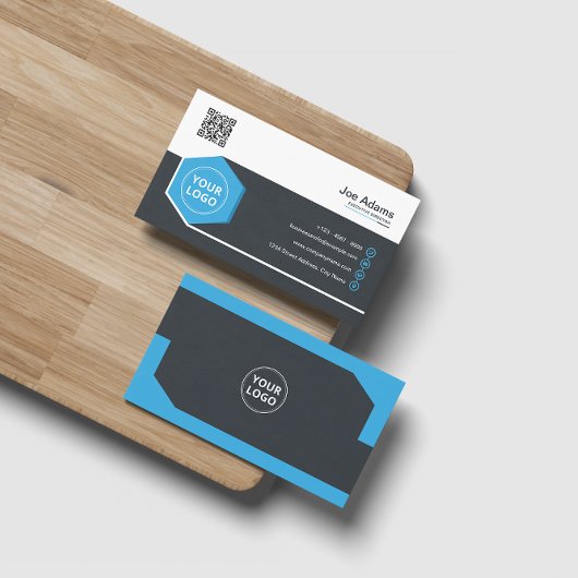 Carte De Visite Bleu Entreprise Professionnel QR Code Scannable