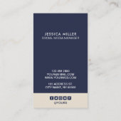 Carte De Visite Bleu et beige de nuit classique SocialMedia vertic (Dos)