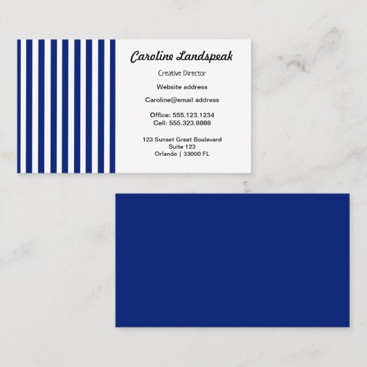 Carte De Visite Bleu et blanc chic Navy (Devant / Derrière)