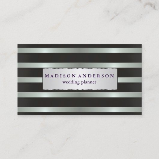 Carte De Visite Bleu et blanc Chic rayures dans Gold Business Ca (Devant)