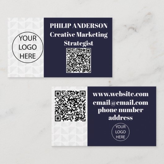 Carte de visite bleu et blanc Qr Code (Devant / Derrière)