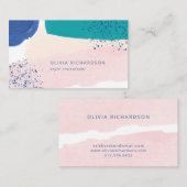 Carte De Visite Bleu et bleu | Aquarelle Abstraite (Devant / Derrière)