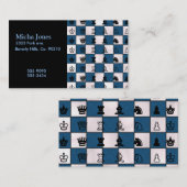 Carte De Visite Bleu et échiquier et morceaux marbrés par blanc (Devant / Derrière)