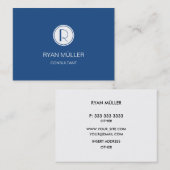 Carte De Visite Bleu et monogramme classiques professionnels (Devant / Derrière)