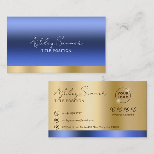 Carte De Visite Bleu et or (Devant / Derrière)