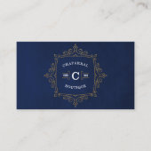 Carte De Visite Bleu et or Ornement Moderne Monogramme Logo (Devant)