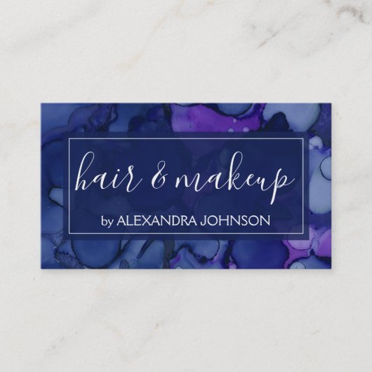 Carte De Visite Bleu et pourpre éclaboussure d'encre d'aquarelle (Devant)