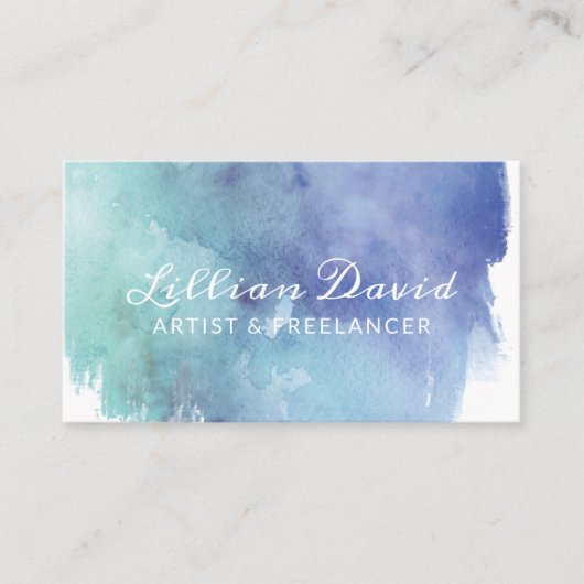 Carte De Visite Bleu et Turquoise Aquarelle Laver Artistique (Devant)